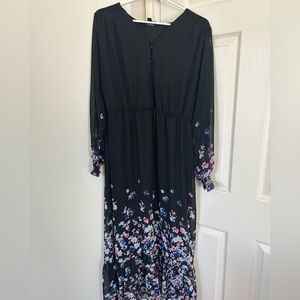 ECI Black Long Sleeve Dress with Floral Design